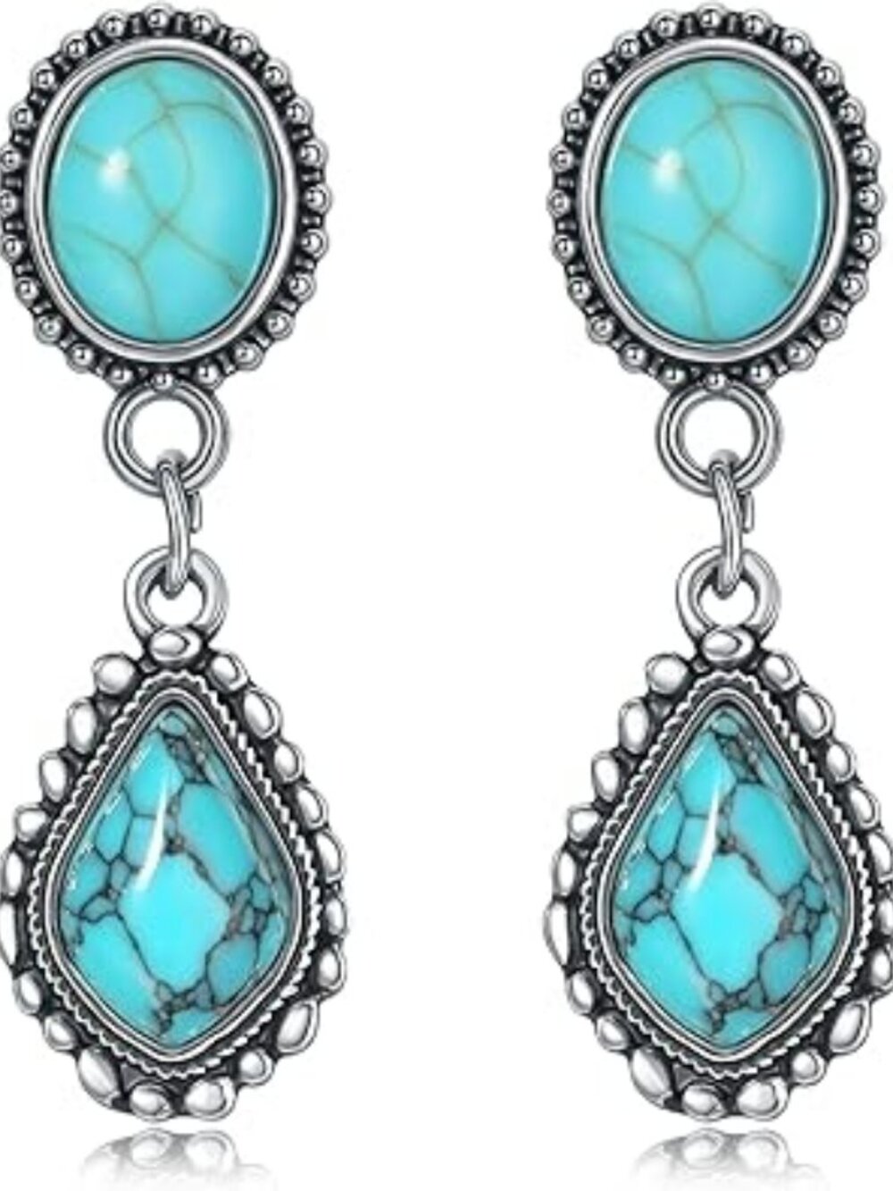 NEW Boho Western Cowgirl Bohemian Dangle Concho Earring Set Turquoise &‎ Silver